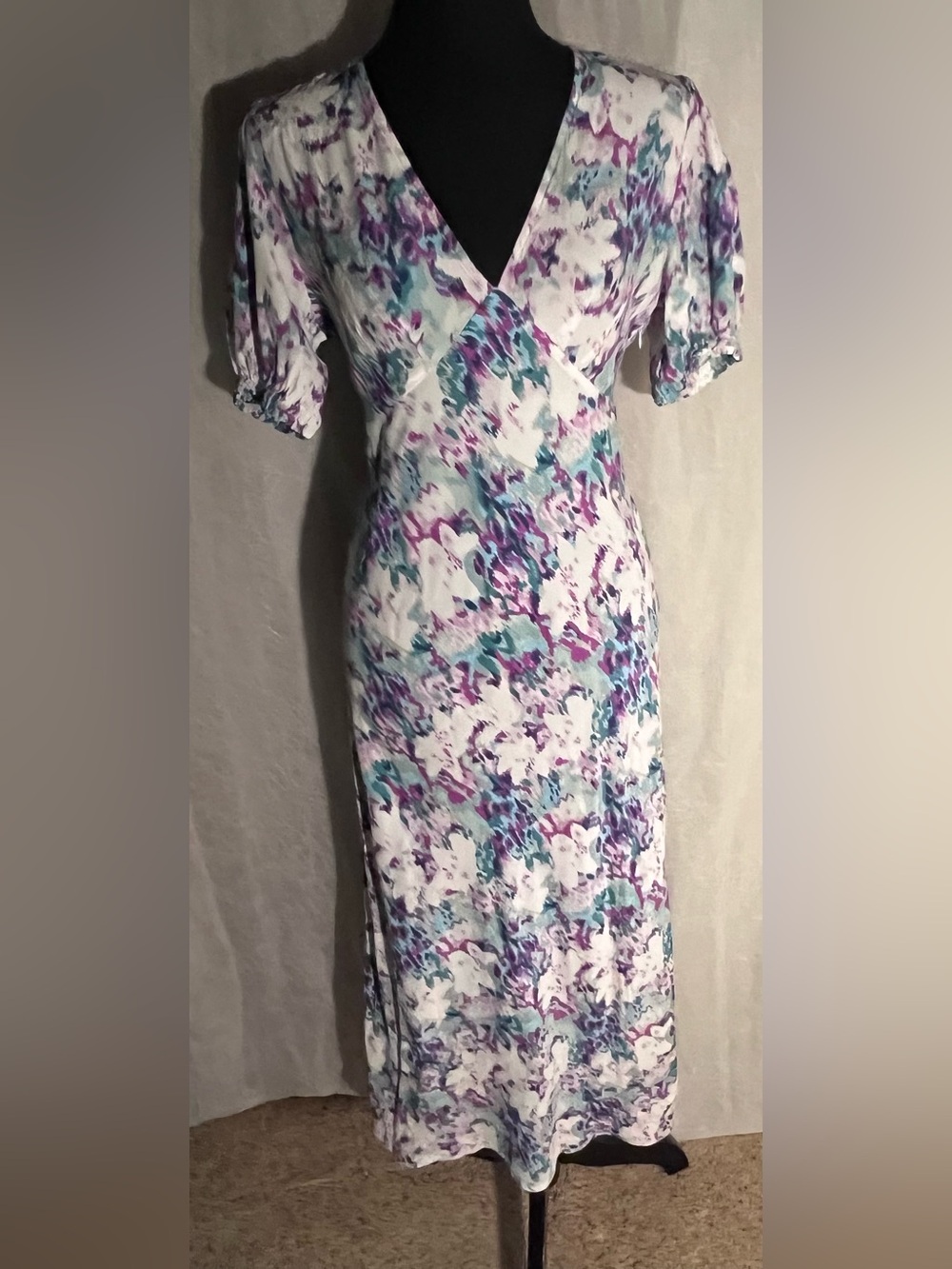 A new day Floral V-Neck maxi Dress in White, Purple & Teal